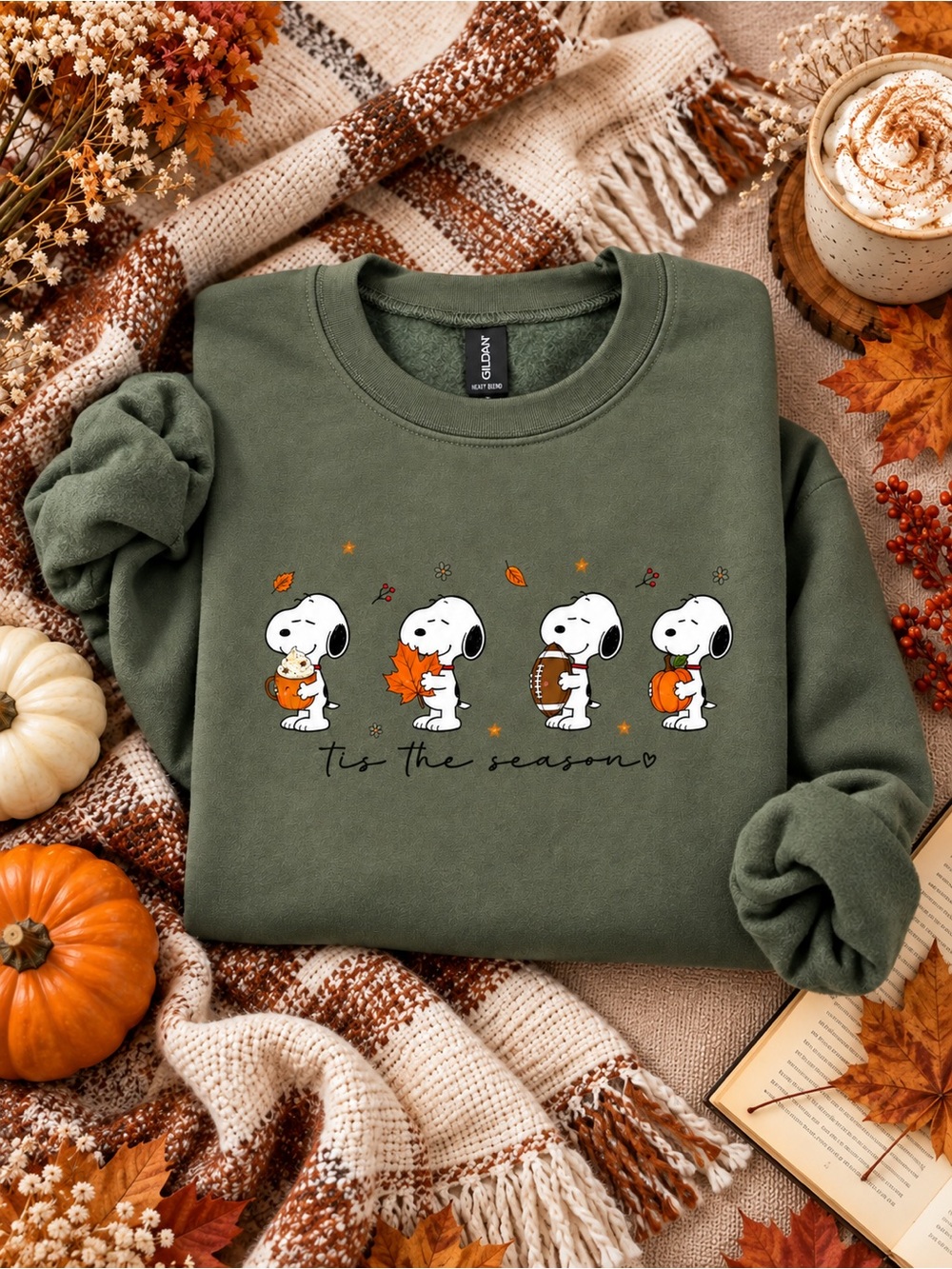 Snoopy Tis the Season Sweatshirt Cozy Autumn Dog Crewneck